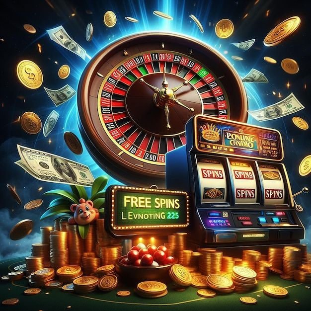 Relax Gaming video slot with 5 reels, colorful symbols, free spins counter, and current bet display